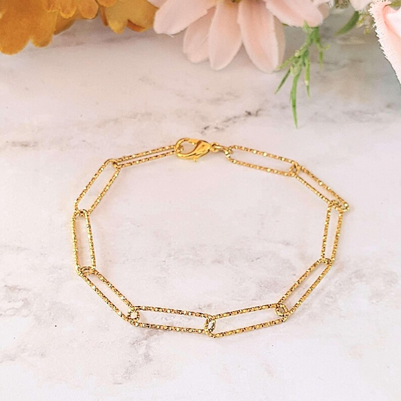 Diamond Cut Gold Paperclip Chain Bracelet - - LadybugfeetDesigns -