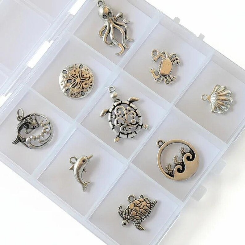 Ocean Lover II Charm Box - 9 pc., Silver - - LadybugfeetDesigns -