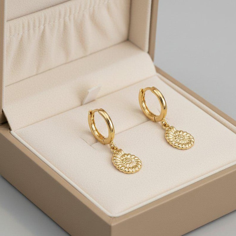 Sea Shell Hoop Earrings, Gold - 10 mm - - LadybugfeetDesigns -