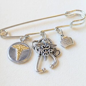 NP - Nurse Practitioner Safety Pin Brooch, Purse Charm - - LadybugfeetDesigns -
