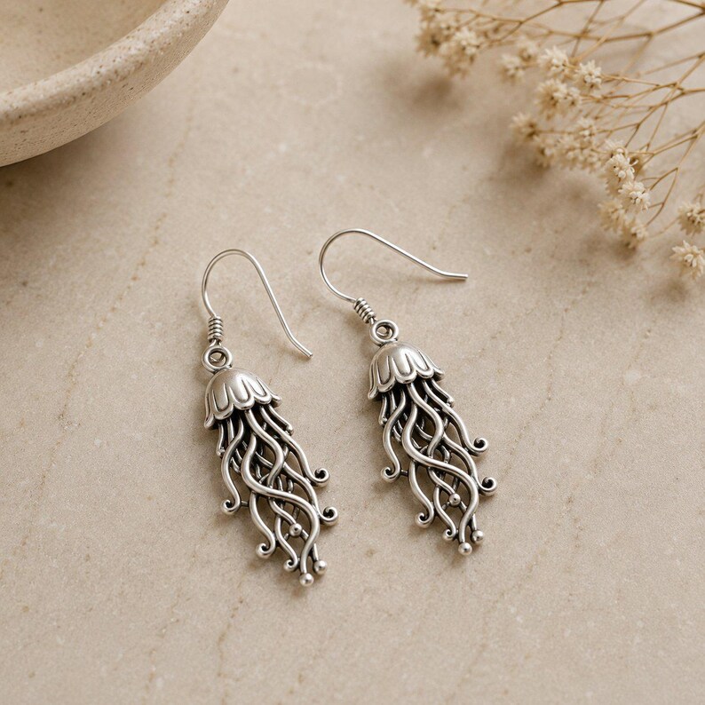 Jellyfish Hook Earrings, Silver - - LadybugfeetDesigns -