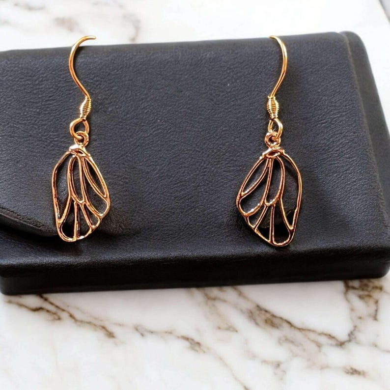 Butterfly/Fairy Wing Rose Gold necklace/earrings set, 18 inch - - LadybugfeetDesigns -