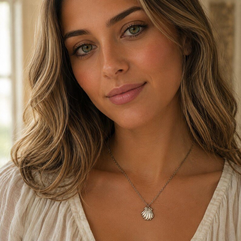Natural Scallop Shell Necklace, Gold - 18- 24 inch - - LadybugfeetDesigns -