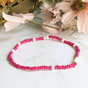Beaded Stretch Cord Anklet-Fuchsia - - LadybugfeetDesigns -