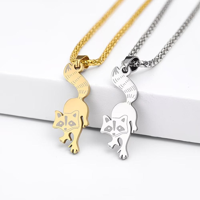 Racoon Necklace, 24 inches - Silver or Gold - - LadybugfeetDesigns -