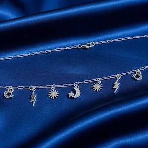 Celestial Multi Charm Link Necklace, .925 Sterling Silver - 20 inch - - LadybugfeetDesigns -