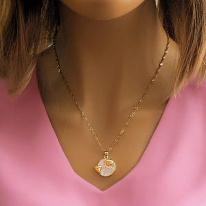 Pearl Shell Heart Sun necklace, Gold- 20 inch - - LadybugfeetDesigns -