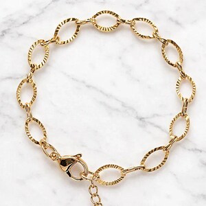 Shiny Gold Textured Oval Link Charm Bracelet Base Ii - D.i.y. - Build Your Charm Bracelet! - - LadybugfeetDesigns -