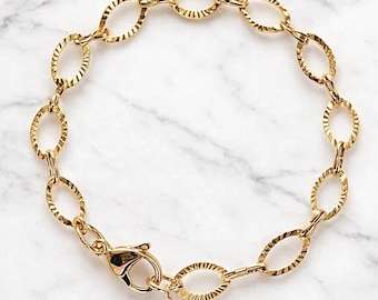 Shiny Gold Textured Oval Link Charm Bracelet Base Ii - D.i.y. - Build Your Charm Bracelet!