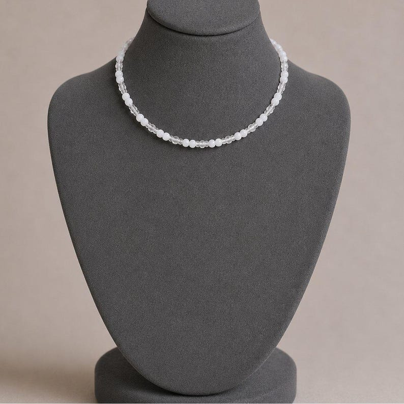 White Beaded Choker Necklace - 16 inch - - LadybugfeetDesigns -