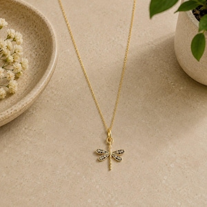 Dragonfly Necklace, Gold - 20 inches - - LadybugfeetDesigns -