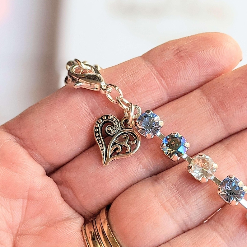 Fancy Filigree Heart Faceted Crystal Bracelet - - LadybugfeetDesigns -