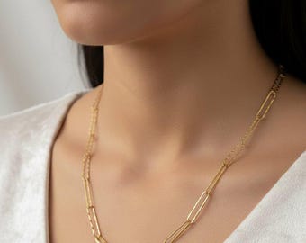 Diamond Cut Paperclip Chain necklace, Gold - 18- 24 inch