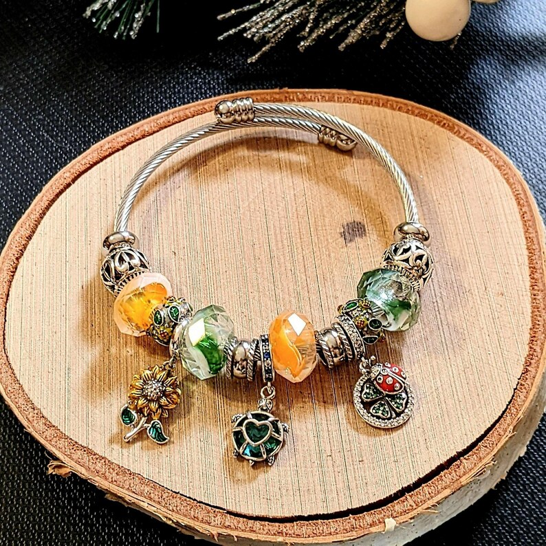 Garden Party Euro Cuff Wrap Bracelet, Silver - - LadybugfeetDesigns -
