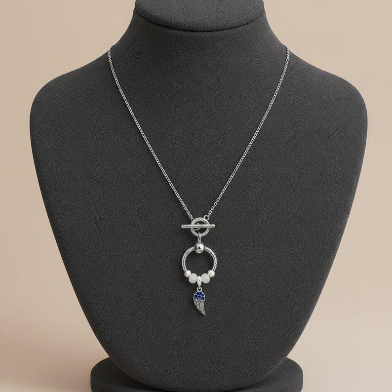 Angel Wing Sterling Silver Toggle Charm Necklace, 20 inches - - LadybugfeetDesigns -