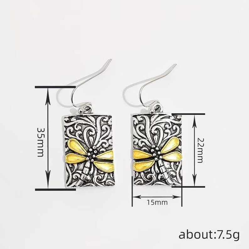 Dragonfly Fancy Tag Earrings, Silver - - LadybugfeetDesigns -