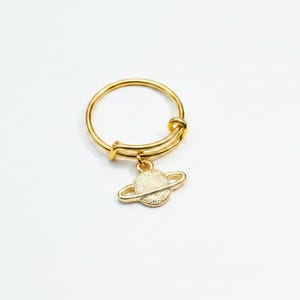 Celestial Saturn Expandable Charm Ring - Gold - - LadybugfeetDesigns -