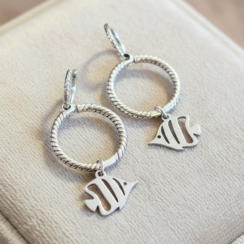 Sterling Double Hoop Tropical Fish Earrings, 3 in 1 Hoops - - LadybugfeetDesigns -