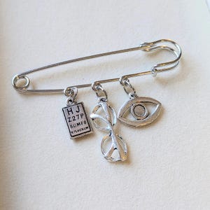 Optometric Asst Safety Pin Brooch, Purse Charm