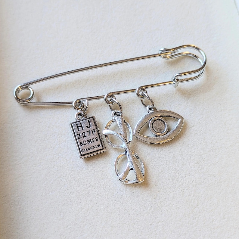 Optometric Asst Safety Pin Brooch, Purse Charm - - LadybugfeetDesigns -
