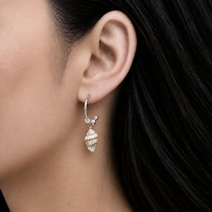 Genuine Conch Shell Hoop Earrings, Silver - 16mm - - LadybugfeetDesigns -