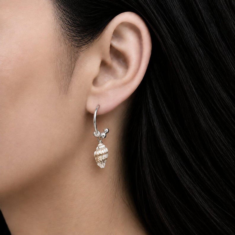 Genuine Conch Shell Hoop Earrings, Silver - 16mm - - LadybugfeetDesigns -