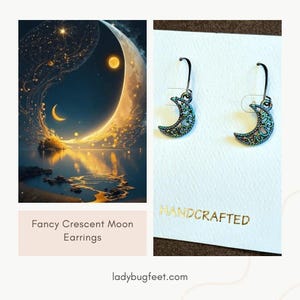 Fancy Crescent Moon Earrings - - LadybugfeetDesigns -