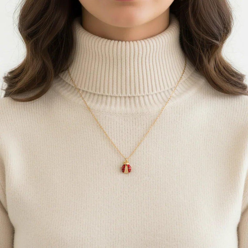 Ladybug necklace, Gold - 20 inch - - LadybugfeetDesigns -