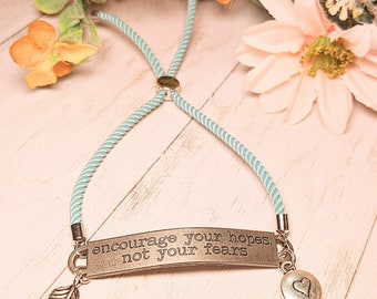 Encourage Your Hopes Not Your Fears Twisted Rope Bolo bracelet