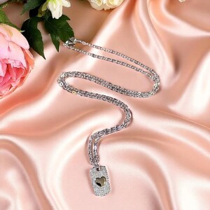CZ Heart Tag Necklace, Silver - 20 inch - - LadybugfeetDesigns -