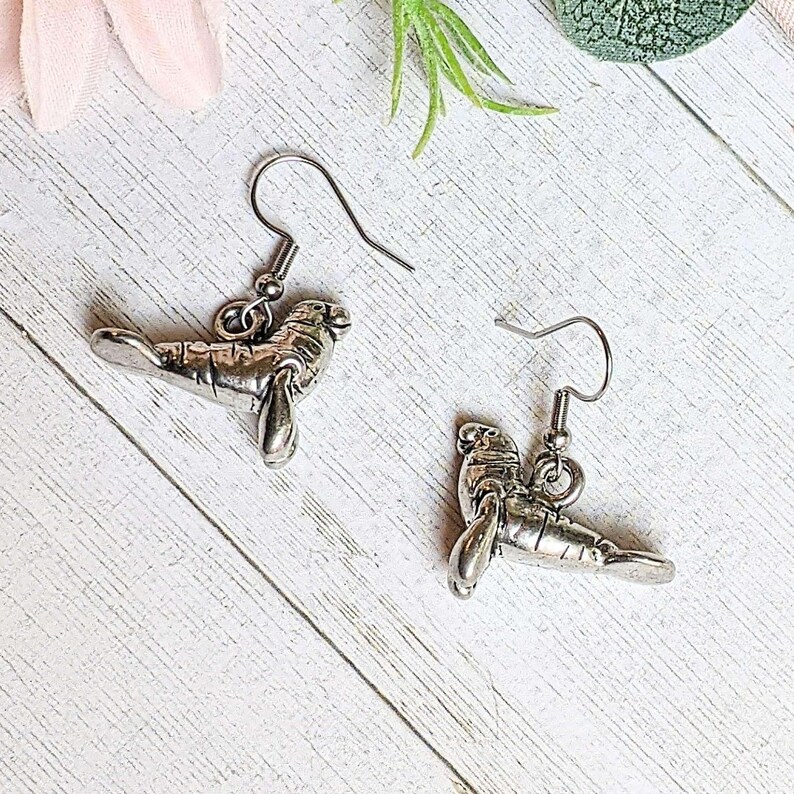 Manatee Stainless Steel hook earrings - - LadybugfeetDesigns -