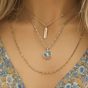 Abalone Cross Bar/Dragonfly Layered Necklace Set, Gold - - LadybugfeetDesigns -