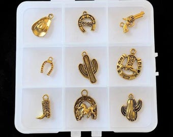 Wild West Themed Charm Box - 9 pc., Gold