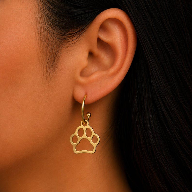 Dog Paw Hoop earrings, Gold - 16mm - - LadybugfeetDesigns -