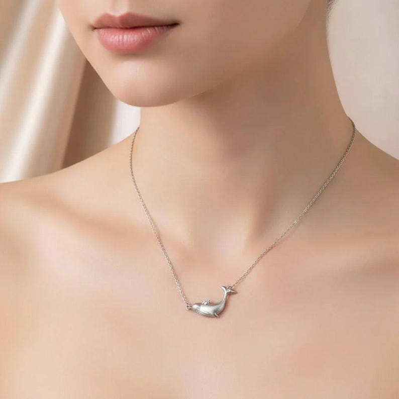 Whale Pendant charm necklace, Silver - 16 inch - - LadybugfeetDesigns -