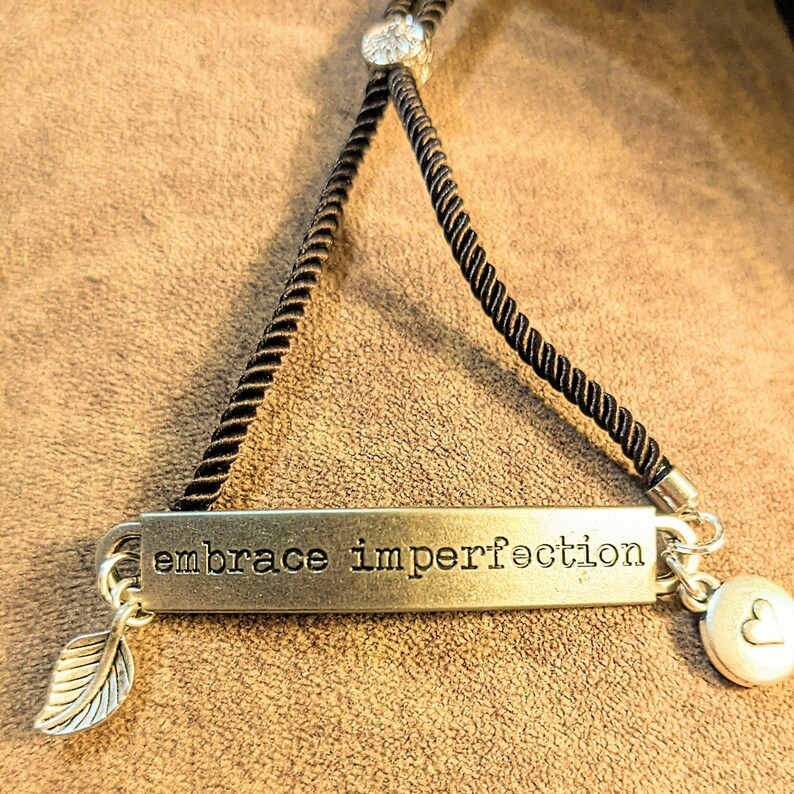 Embrace Imperfection Inspirational Quote Twisted Rope Bolo Bracelet - - LadybugfeetDesigns -