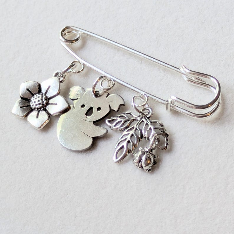 Koala Safety Pin Brooch, Purse Charm - - LadybugfeetDesigns -