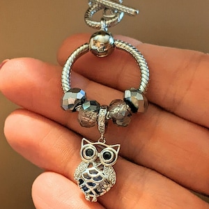 Pretty Owl Sterling Silver Toggle Charm Necklace, 20 inches - - LadybugfeetDesigns -