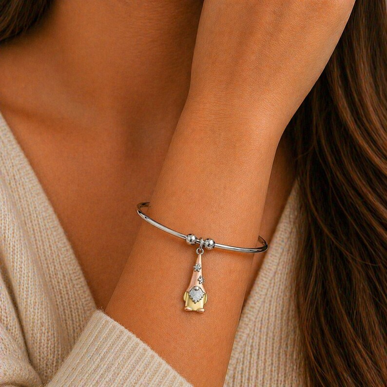 Gnome Euro Bangle Cuff, Silver - - LadybugfeetDesigns -