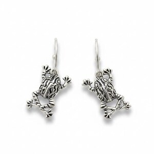 Fancy Frog Hoop Earrings, Silver - 16mm - - LadybugfeetDesigns -