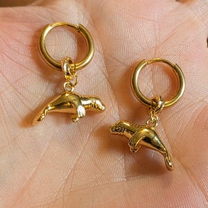 Manatee Earrings, Gold Hoop - 10 mm - - LadybugfeetDesigns -