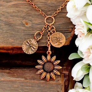 Zonnebloemkoper bedelketting, 18-24 inch