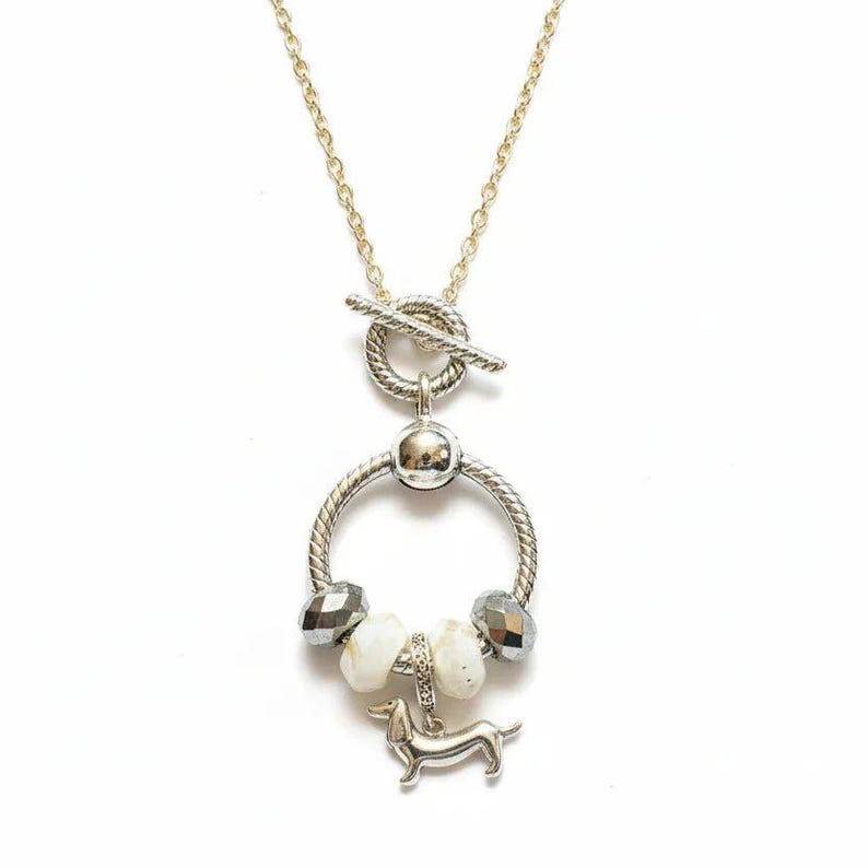 Dachshund Sterling Silver Toggle Charm Necklace, 20 inches - - LadybugfeetDesigns -