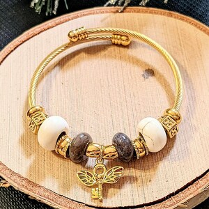 Winged Key Euro Cuff Wrap Bracelet, Gold - - LadybugfeetDesigns -