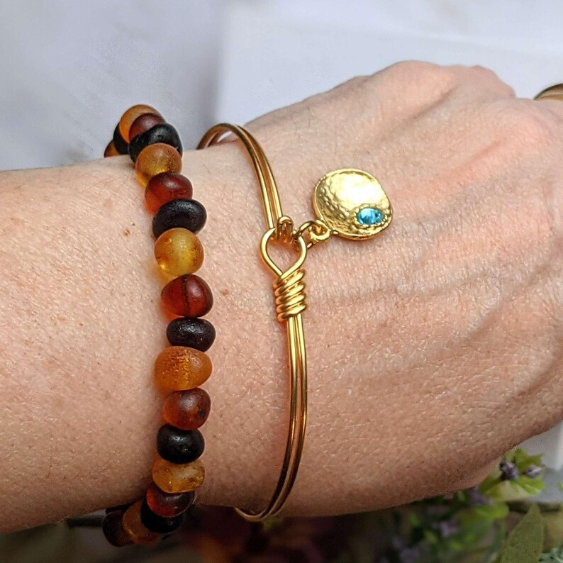 Gold Birthstone Cuff bangle, European Charm Bracelet - - LadybugfeetDesigns -