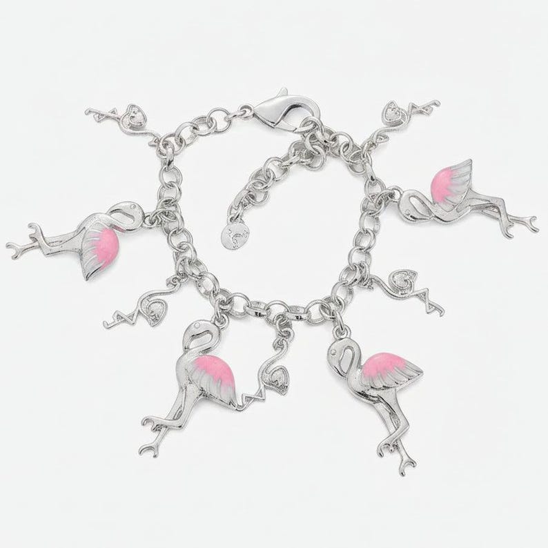 Flamingo Charm Bracelet II - - LadybugfeetDesigns -