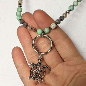 Sea Turtle Semi-Precious Gemstone Necklace - 36 inch - - LadybugfeetDesigns -