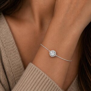 CZ Diamond Halo adjustable Bracelet, Silver - - LadybugfeetDesigns -