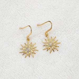 Fiery Sun Charm Drop Hook Earrings, Gold - - LadybugfeetDesigns -