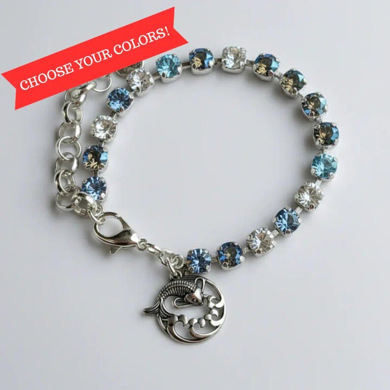 Koi Pendant Faceted Crystal Bracelet - - LadybugfeetDesigns -